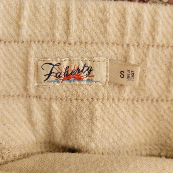 Faherty Womens Jogger Sweatpants Small Cream With Orange Accents Drawstring Cozy - Picture 7 of 9